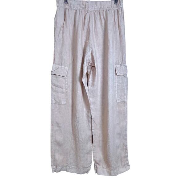 NWOT 100% LINEN BOHO CHIC Neutral Wide Leg Preppy Cargo Pockets Pants MEDIUM - Picture 3 of 12